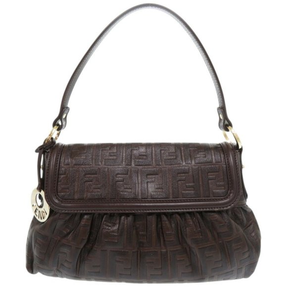FENDI Brown Leather Zucca Shoulder Bag - Picture 1 of 11